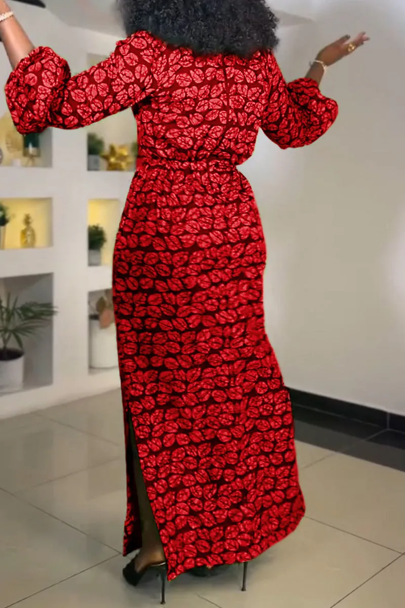 Vibrant Print Maxi Dress with Drawstring Waist and Side Slit