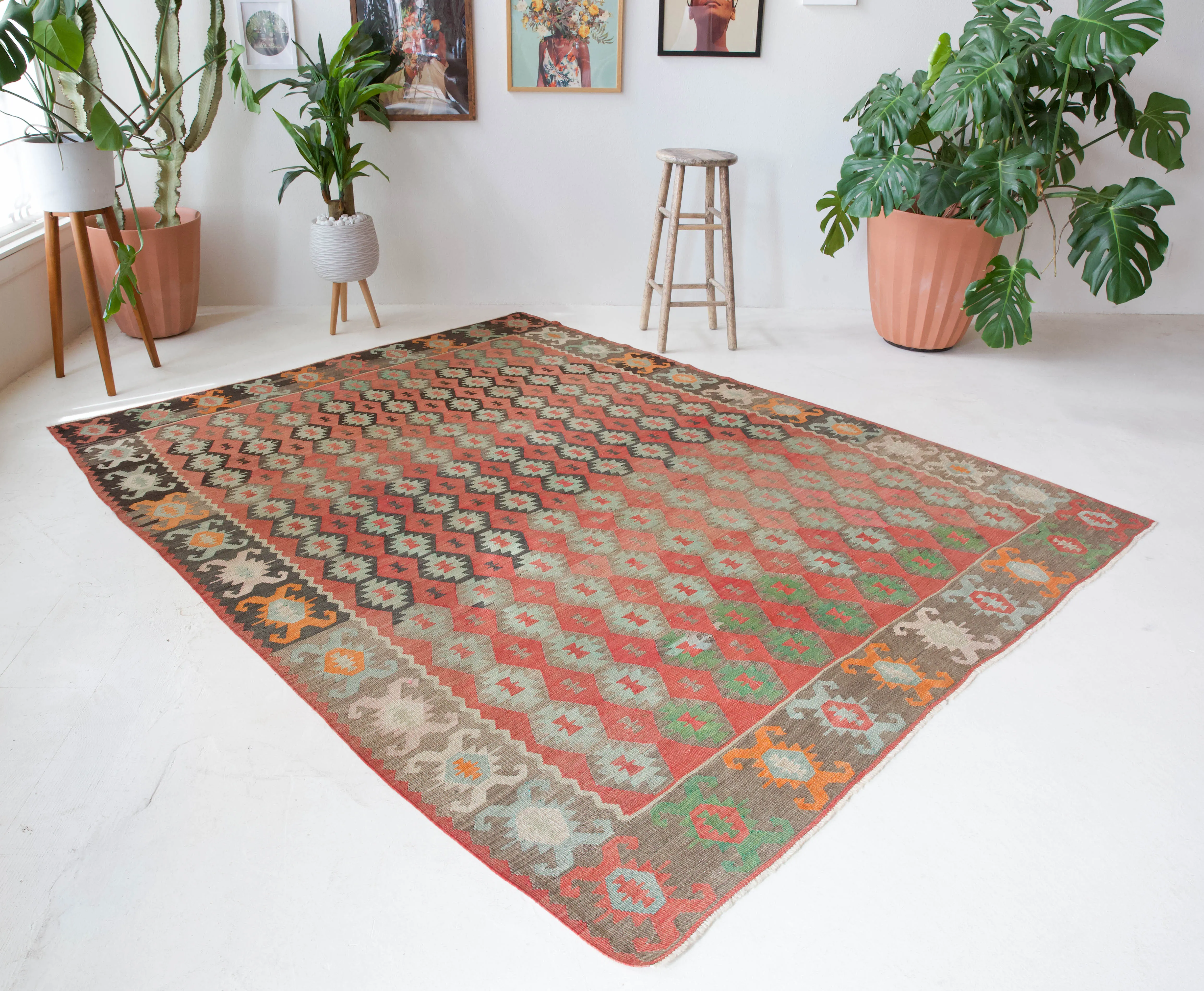 Vintage Edirne Kilim Rug 7'x9'2"