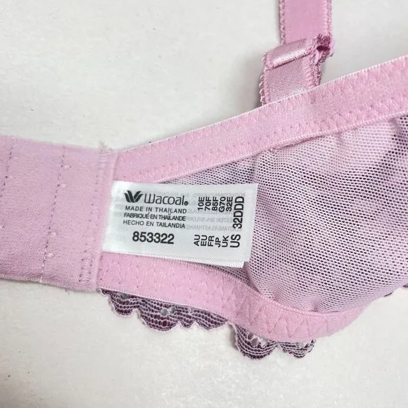 Wacoal Instant Icon T-Shirt Bra Size 32DDD Purple Lace Detail 853322