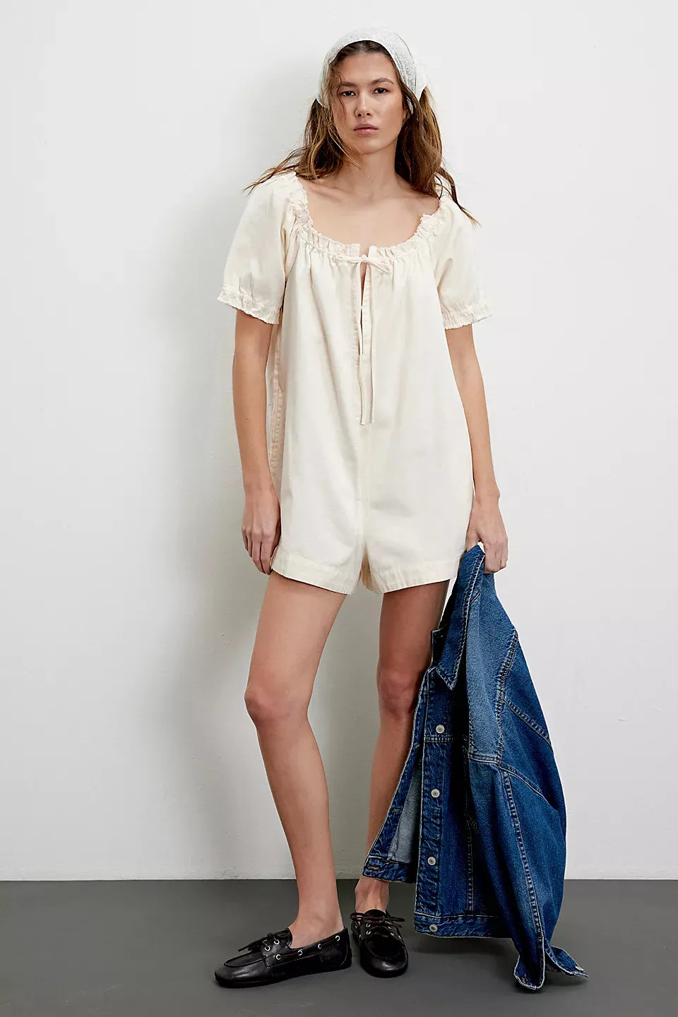 We The Free Daisy Denim Babydoll Romper Vanilla