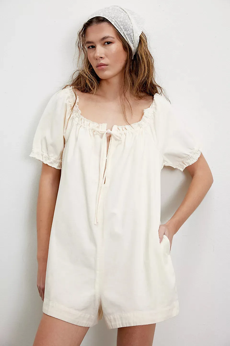 We The Free Daisy Denim Babydoll Romper Vanilla