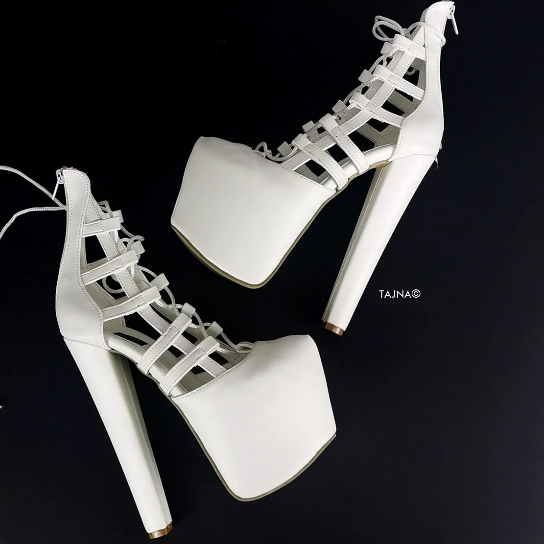 White Matte Bondage Side Lace Heels