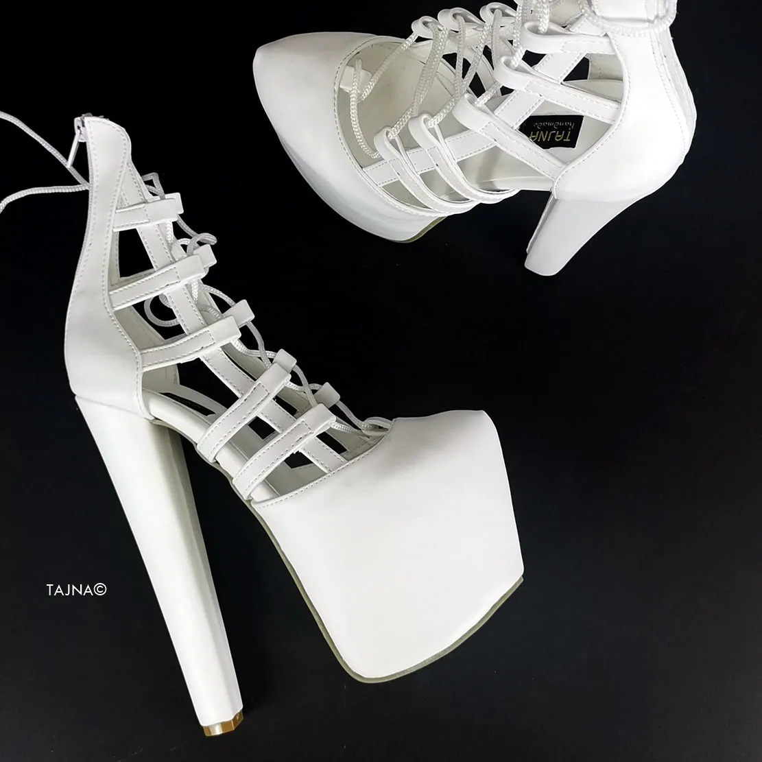 White Matte Bondage Side Lace Heels