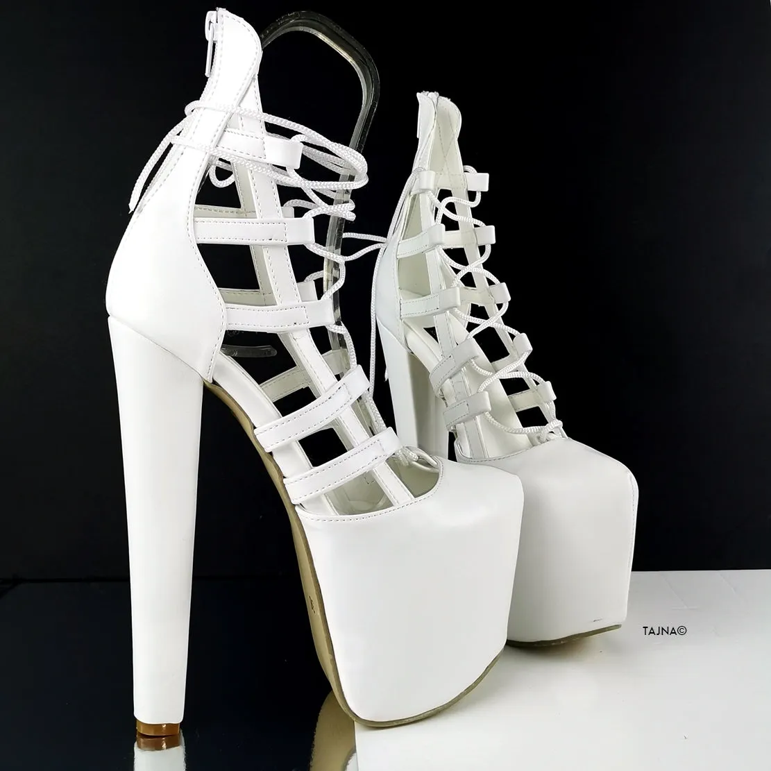 White Matte Bondage Side Lace Heels