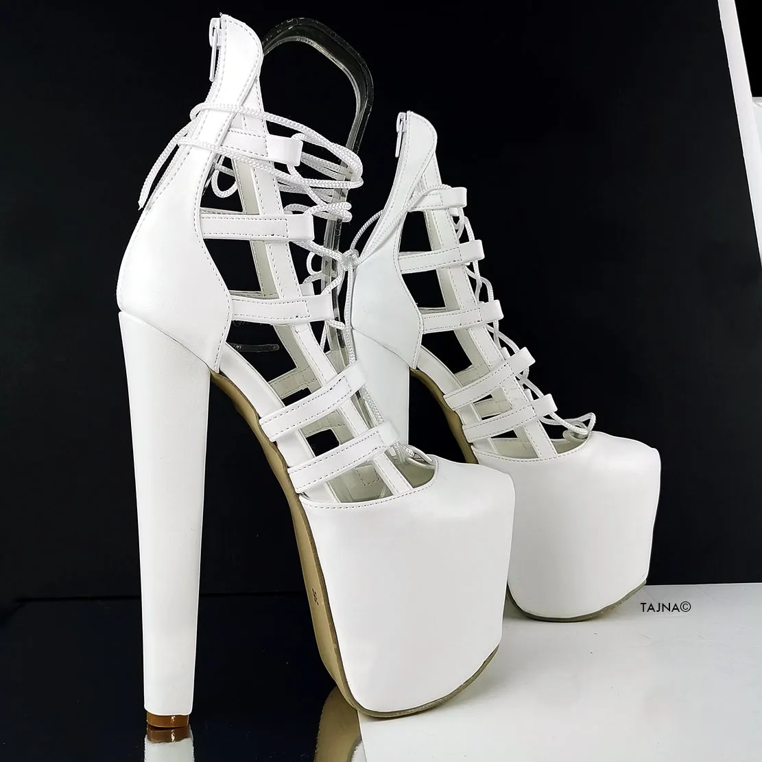 White Matte Bondage Side Lace Heels