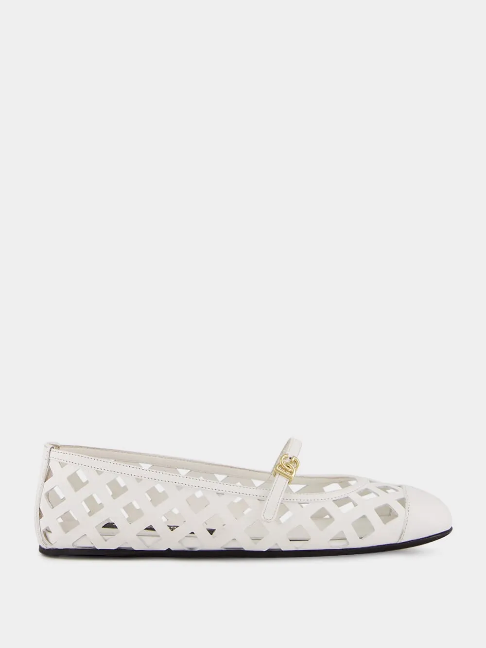White Odette Openwork Calfskin Ballet Flats