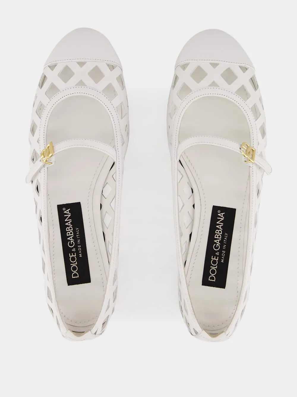 White Odette Openwork Calfskin Ballet Flats