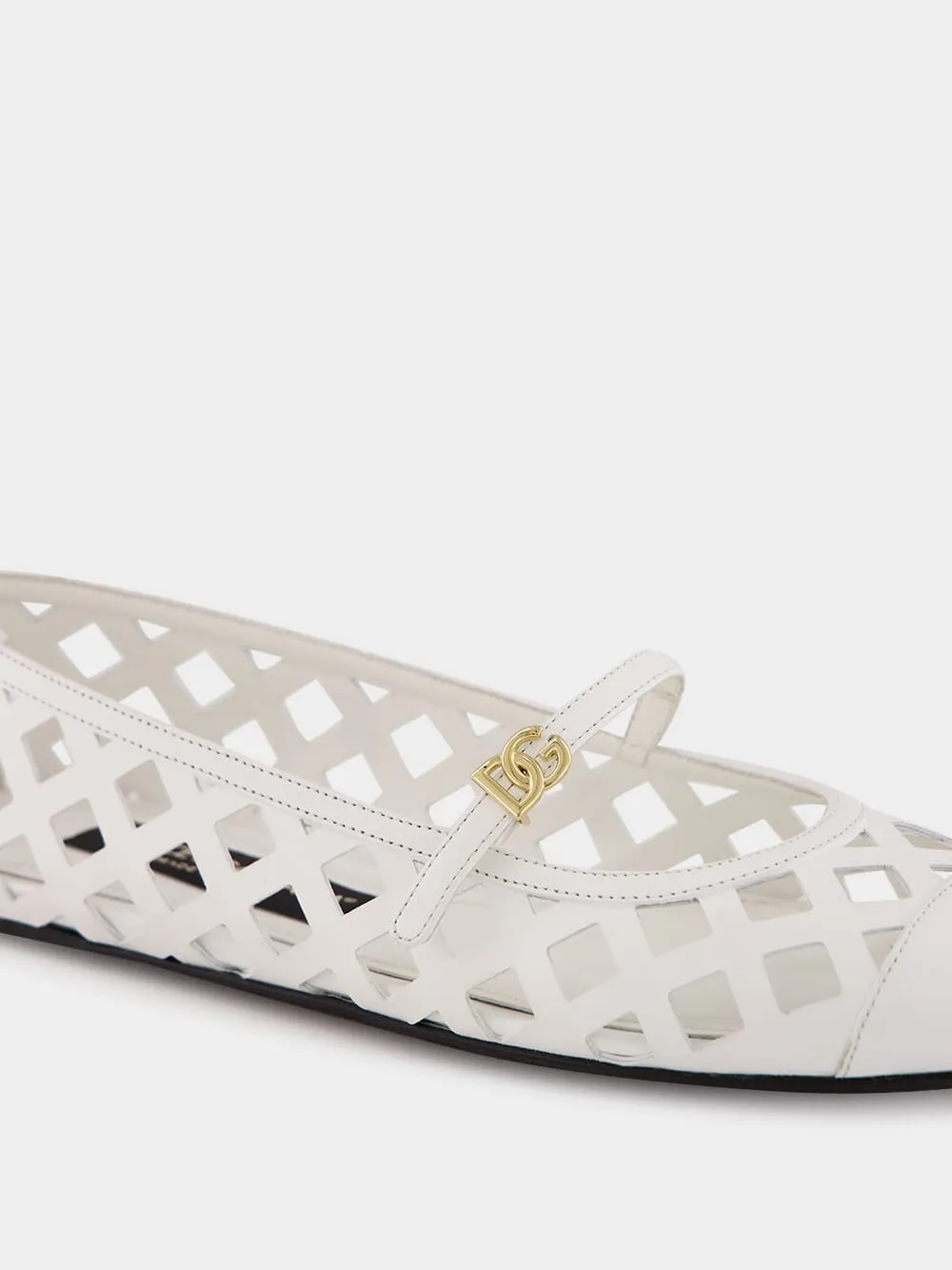 White Odette Openwork Calfskin Ballet Flats