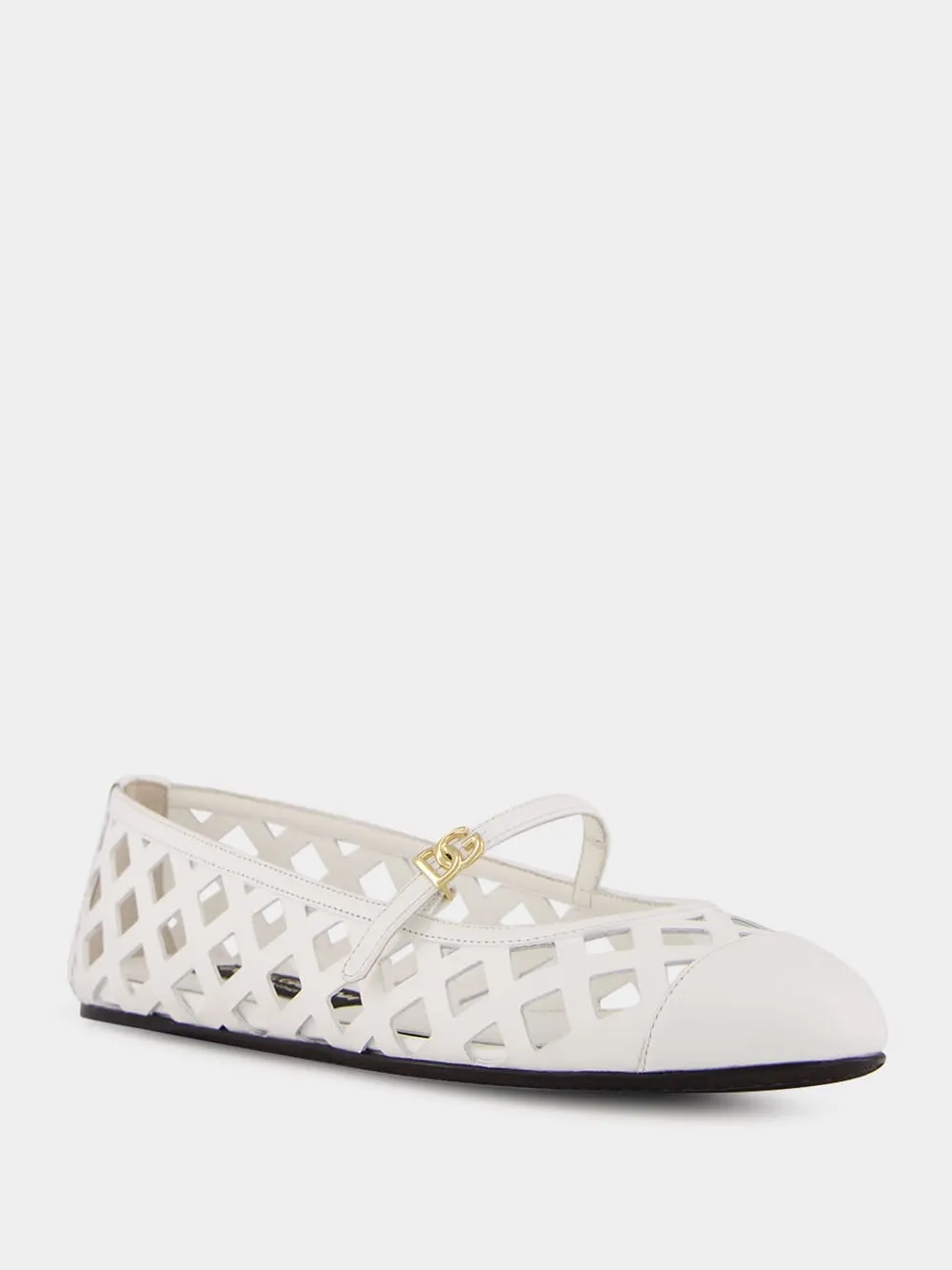 White Odette Openwork Calfskin Ballet Flats