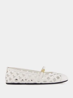 White Odette Openwork Calfskin Ballet Flats