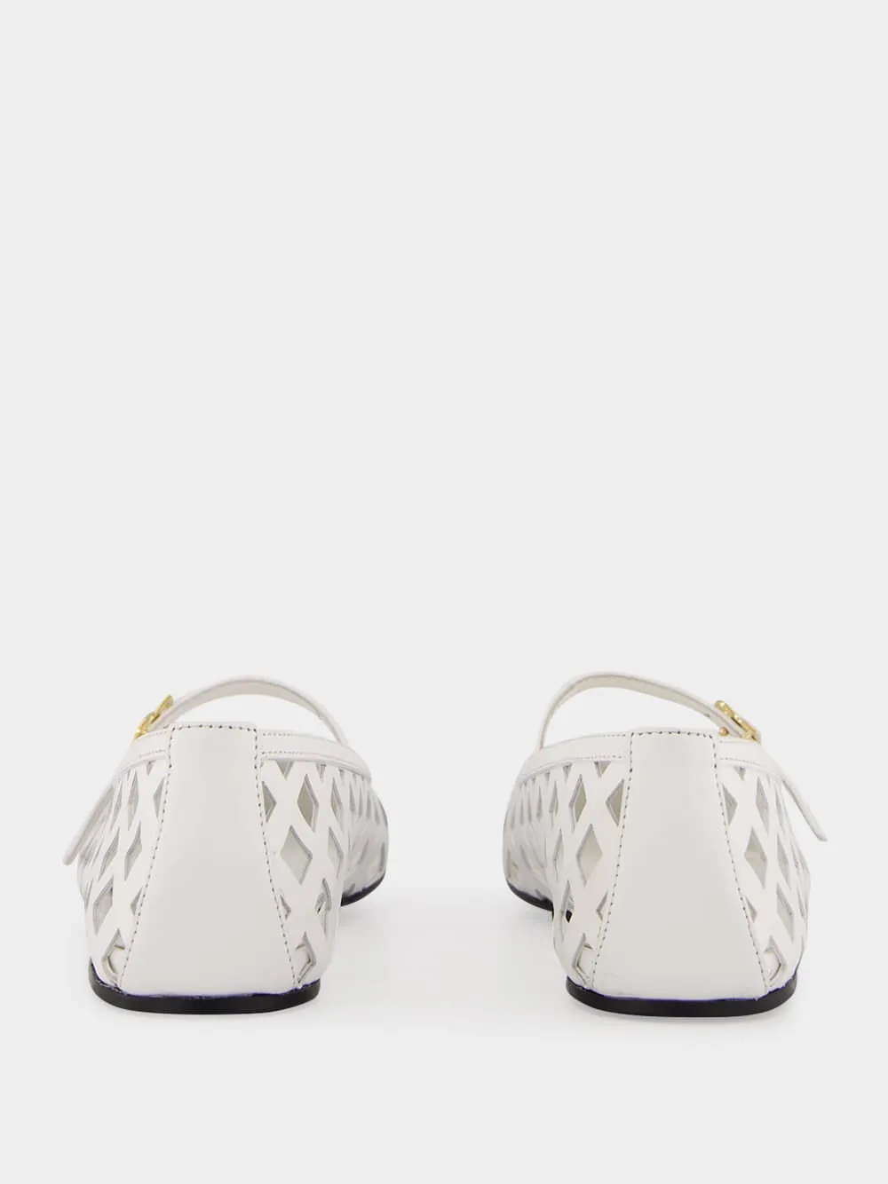 White Odette Openwork Calfskin Ballet Flats