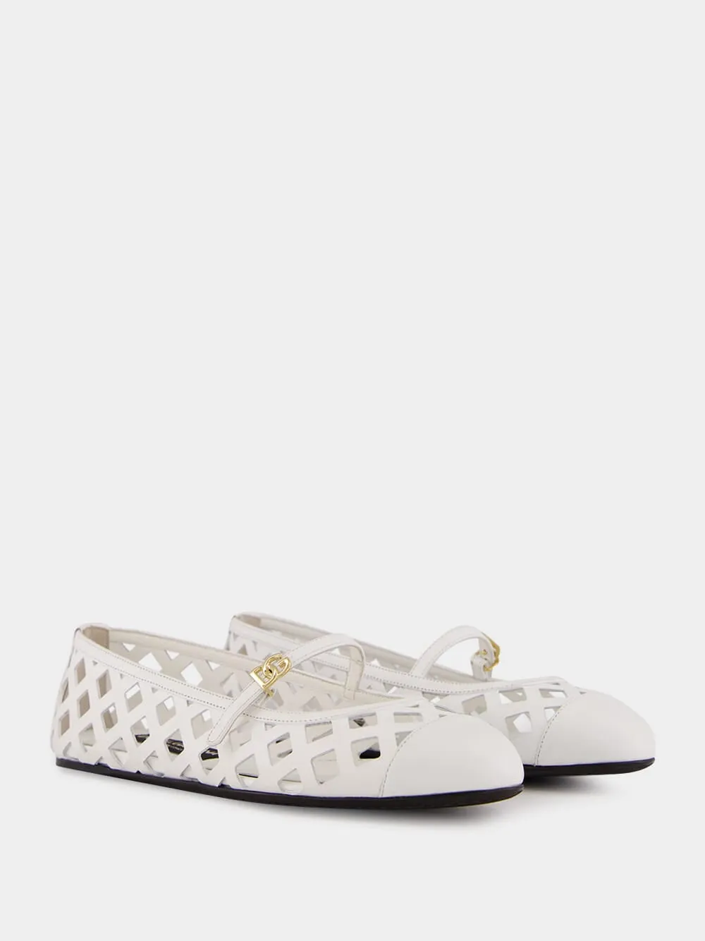 White Odette Openwork Calfskin Ballet Flats