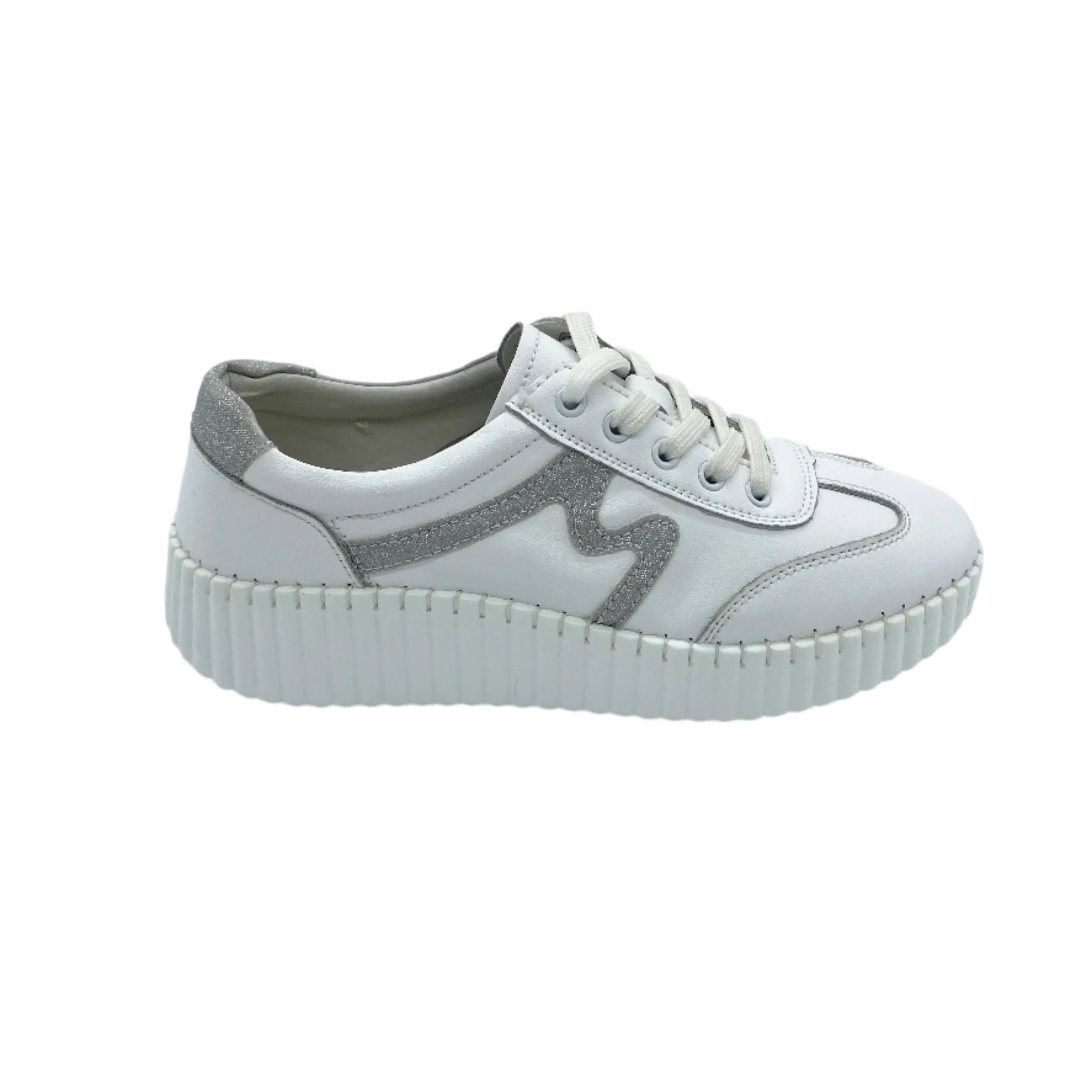 White with silver trim sneaker
