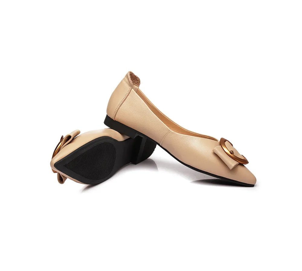 Women Leather Buckle Pointed Toe Ballet Flats Pari