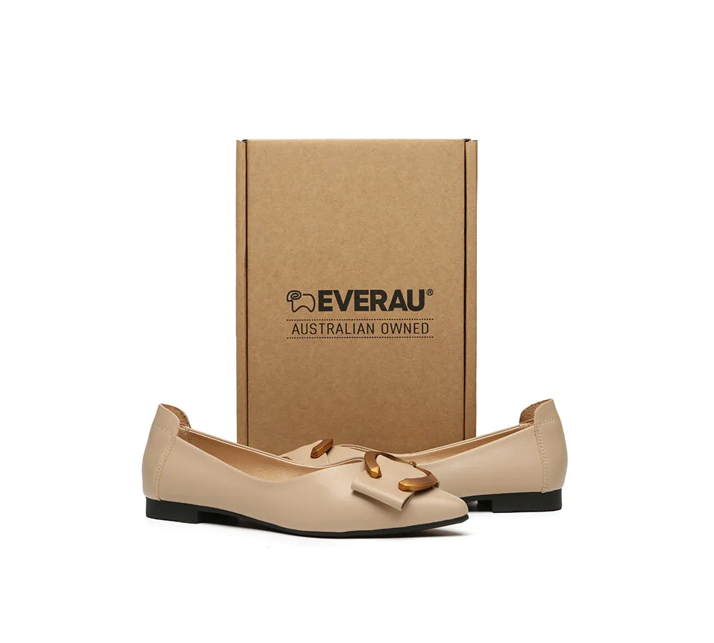 Women Leather Buckle Pointed Toe Ballet Flats Pari