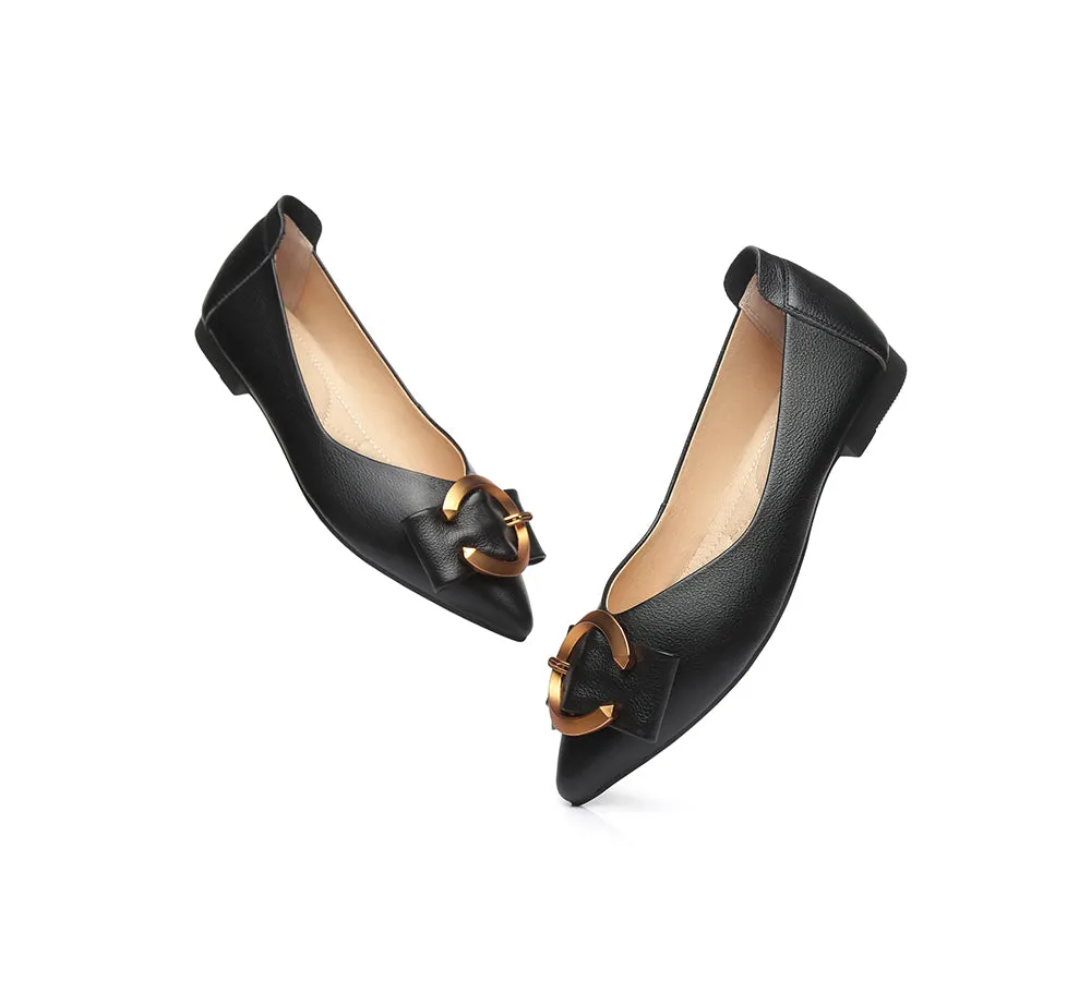 Women Leather Buckle Pointed Toe Ballet Flats Pari
