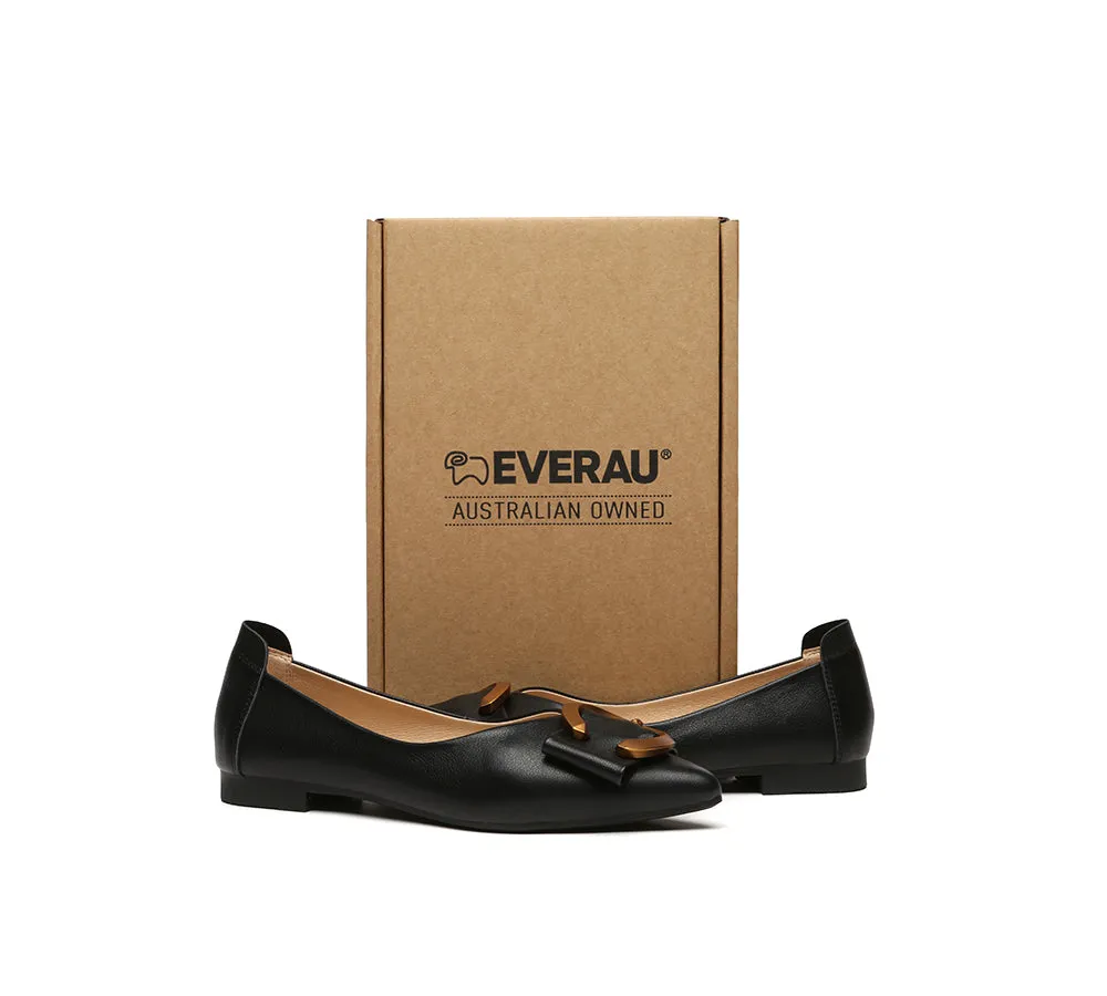 Women Leather Buckle Pointed Toe Ballet Flats Pari