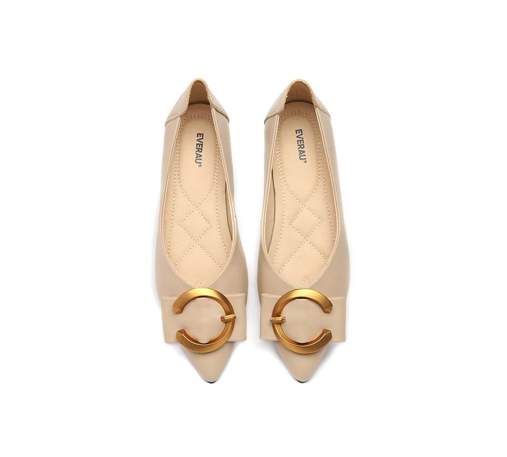 Women Leather Buckle Pointed Toe Ballet Flats Pari