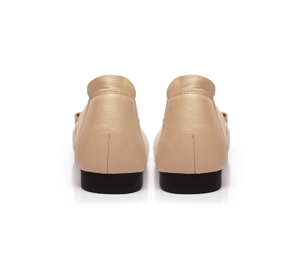 Women Leather Buckle Pointed Toe Ballet Flats Pari