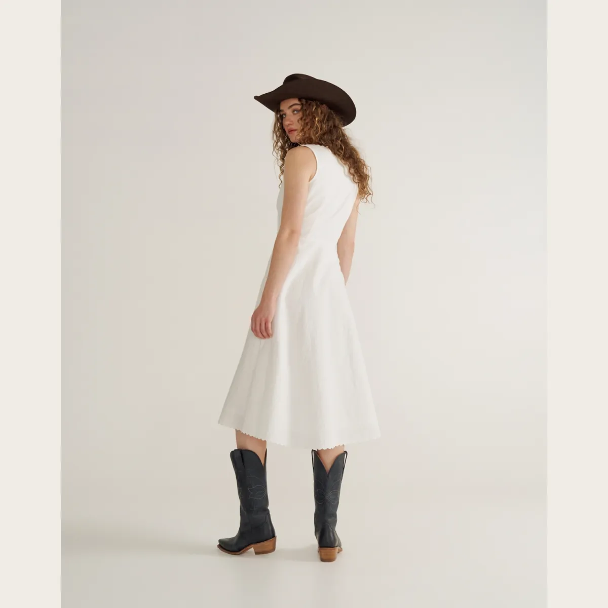 Women's Eyelet Linen Midi Dress