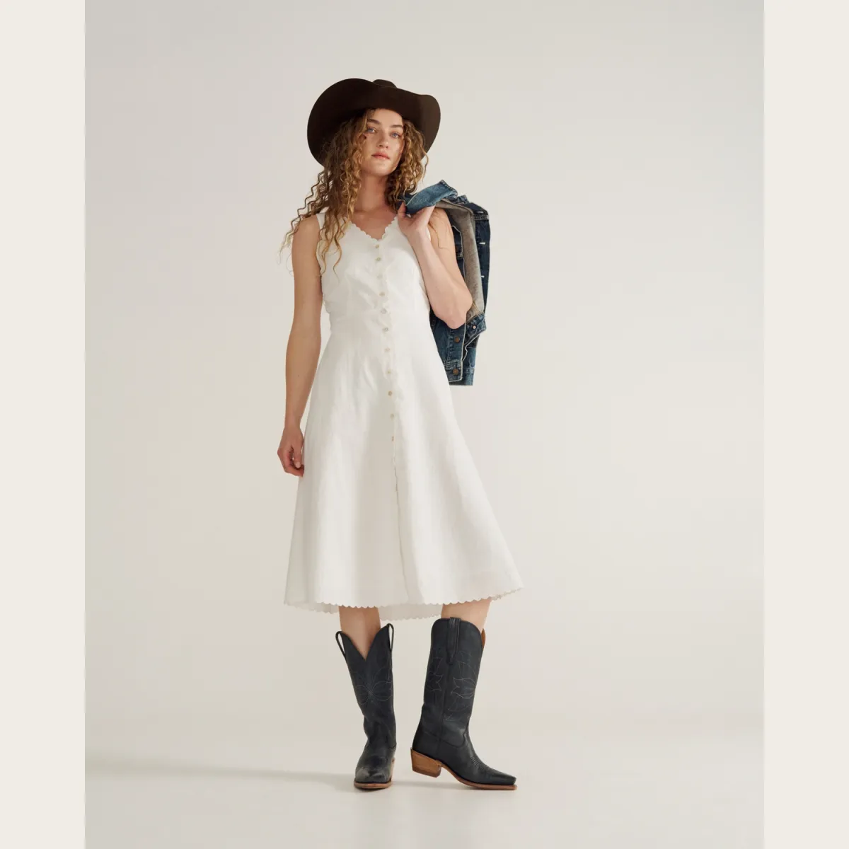Women's Eyelet Linen Midi Dress