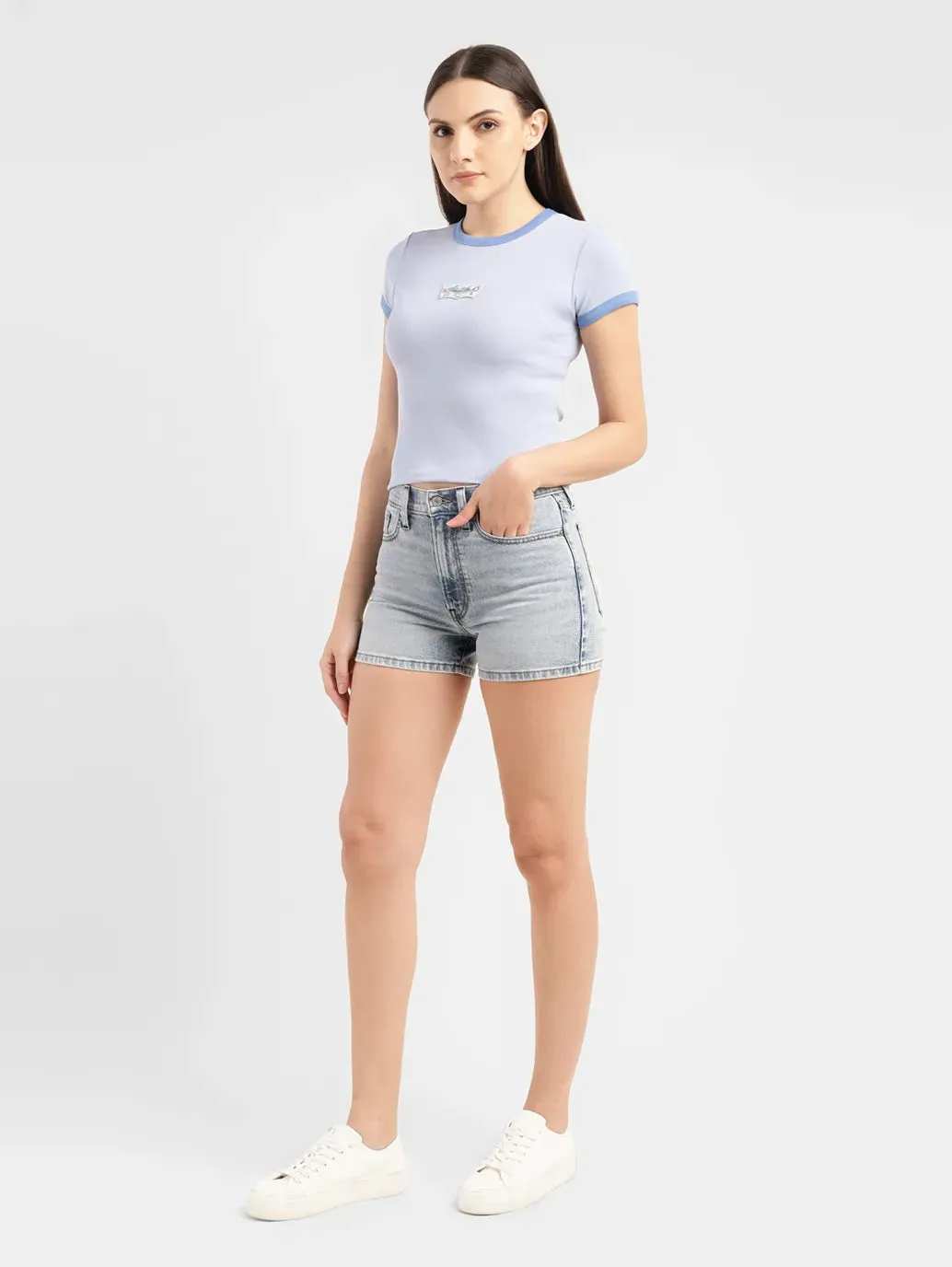 Women's High Rise Blue Regular Fit Denim Shorts