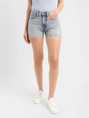 Women's High Rise Blue Regular Fit Denim Shorts