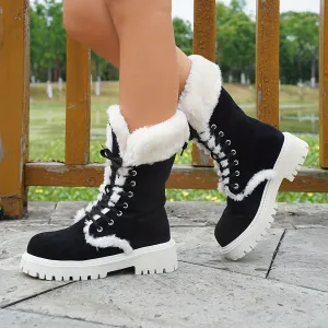Womens MidCalf Fluffy Boots  Thermal NonSlip Solid Color