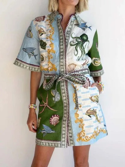 Xenia | Unique Deep Sea Floral Print Mini Dress